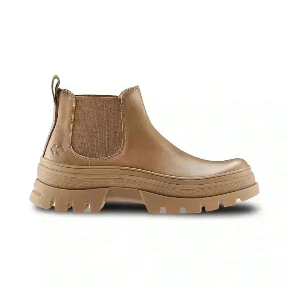 KOIO Verona Leather Chelsea Boots Chunky Sole Minimalist Tan Beige Platform - Picture 2 of 15